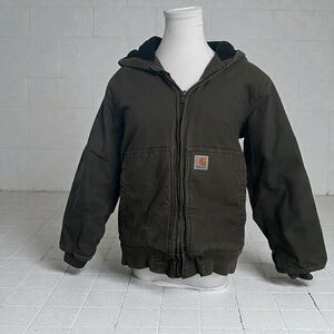 Carhartt Brown Quilted Zip Hoodie Jacket Youth L
